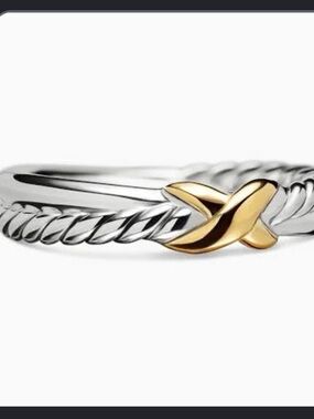 David Yurman Two-Tone Silver and Gold cross over collection ring